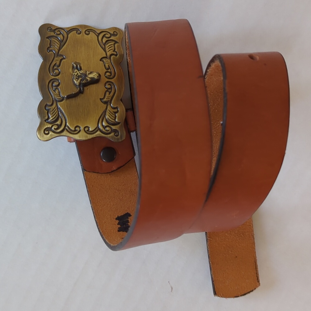 Vintage Chaucer Harness Leather Belt w/Western Buckle 26 Brown FLAW